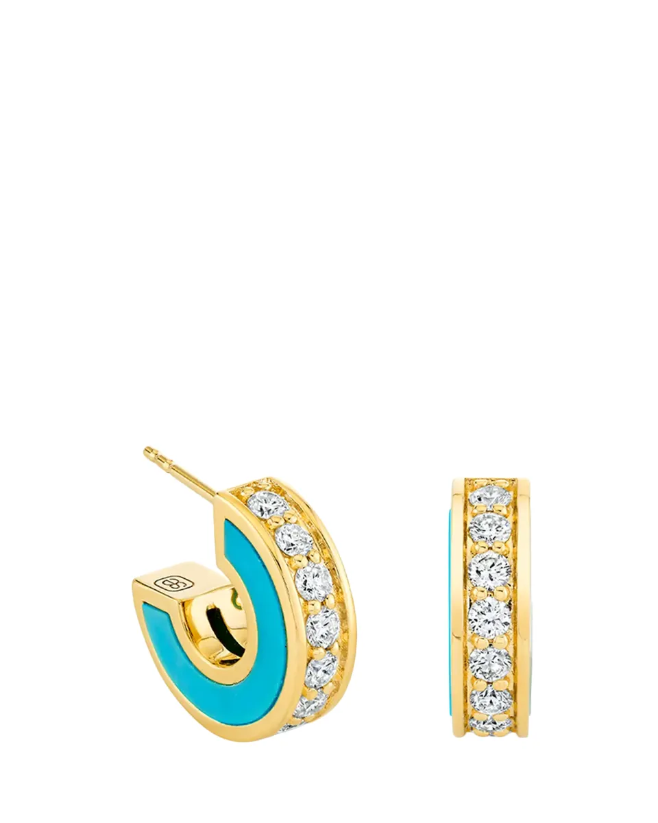 Sydney Evan 14K Yellow Gold Turquoise Stone Inlay Earrings with Diamonds | Thumbnail 2 Sydney Evan 14K Yellow Gold Turquoise Stone Inlay Earrings with Diamonds | Thumbnail 2