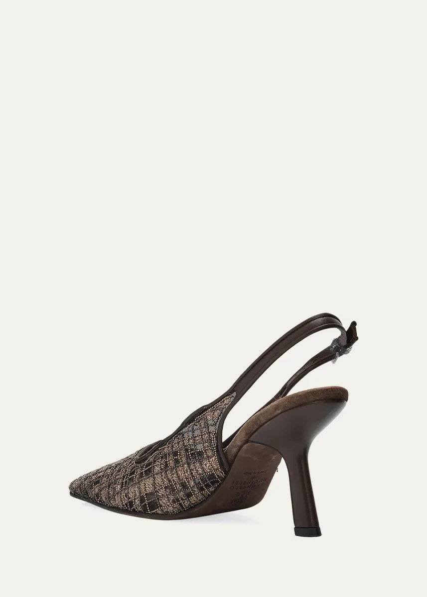 Brunello Cucinelli Monili-Embroidered Check Slingback Pumps | Thumbnail 4 Brunello Cucinelli Monili-Embroidered Check Slingback Pumps | Thumbnail 4