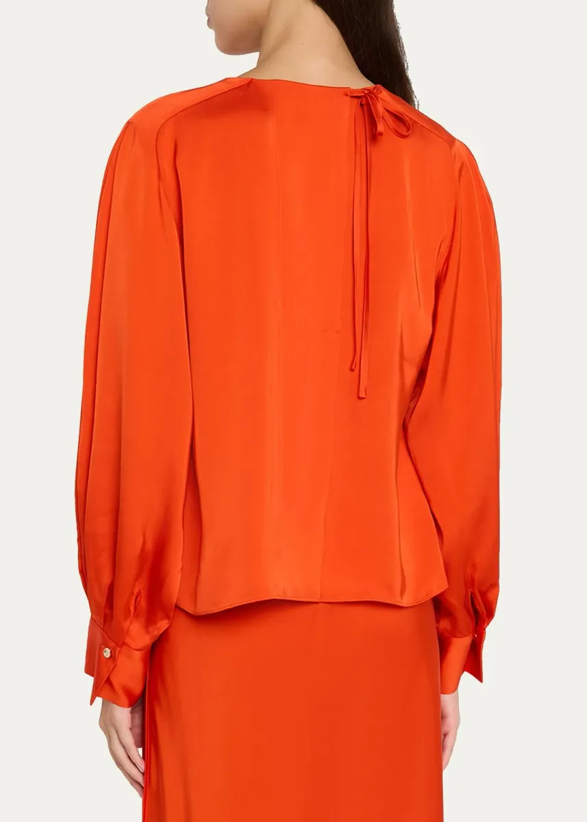 Vince Satin Tie-Neck Raglan Top | Thumbnail 3 Vince Satin Tie-Neck Raglan Top | Thumbnail 3