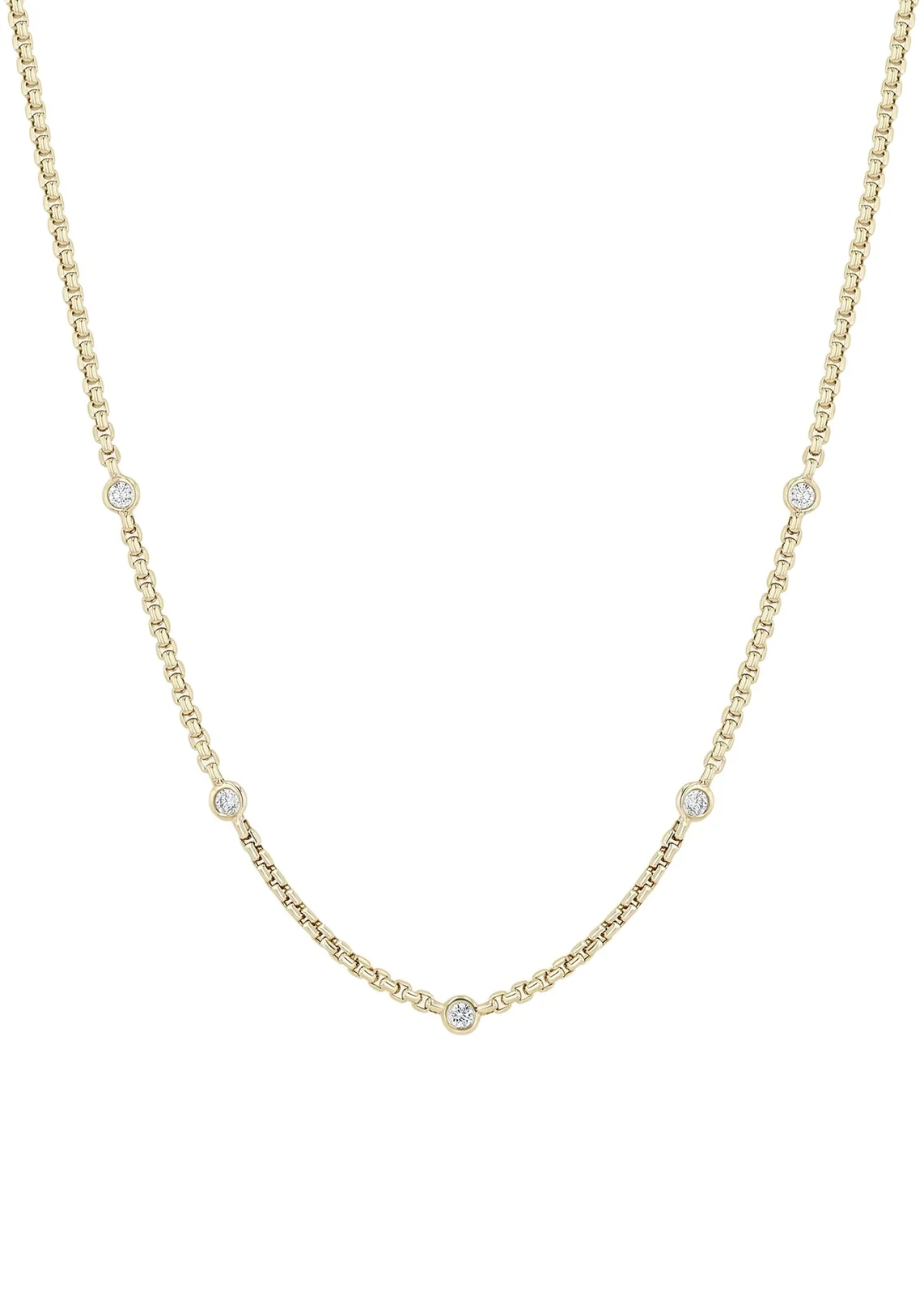 14K Floating Diamond Small Box Chain Station Necklace