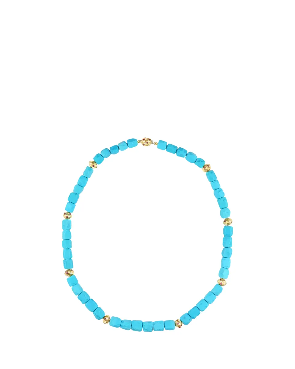 Paul Morelli 18K Yellow Gold Turquoise Cube Necklace with Diamonds and Rubies | Thumbnail 2 Paul Morelli 18K Yellow Gold Turquoise Cube Necklace with Diamonds and Rubies | Thumbnail 2