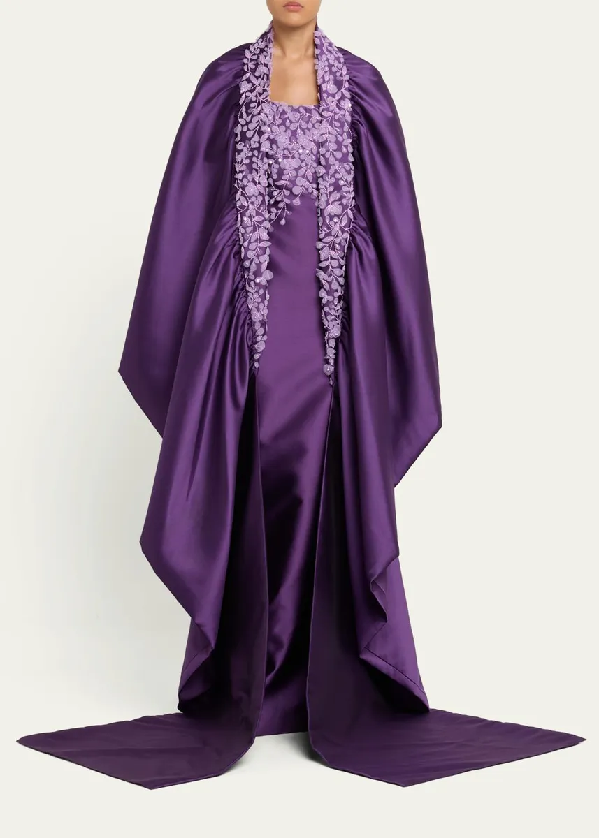 PAMELLA ROLAND Beaded Mikado Silk Asymmetric Cape | Thumbnail 2 PAMELLA ROLAND Beaded Mikado Silk Asymmetric Cape | Thumbnail 2