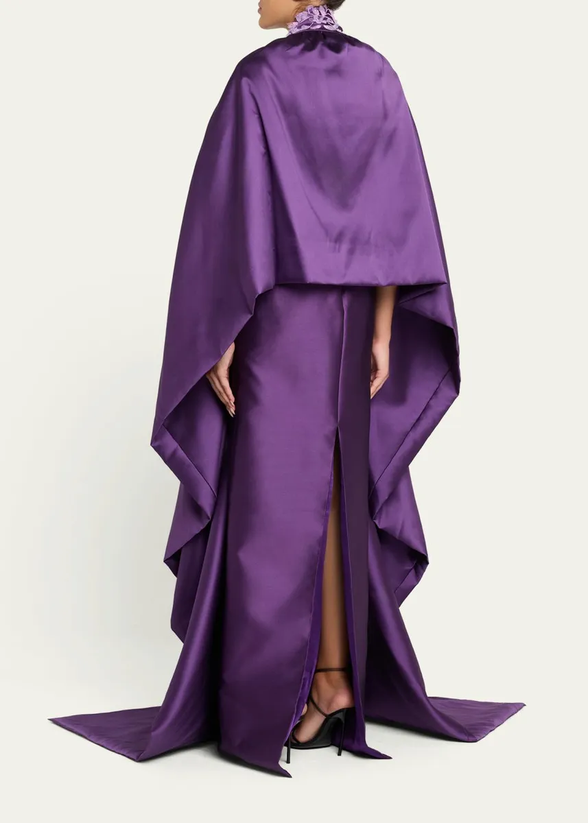 PAMELLA ROLAND Beaded Mikado Silk Asymmetric Cape | Thumbnail 3 PAMELLA ROLAND Beaded Mikado Silk Asymmetric Cape | Thumbnail 3