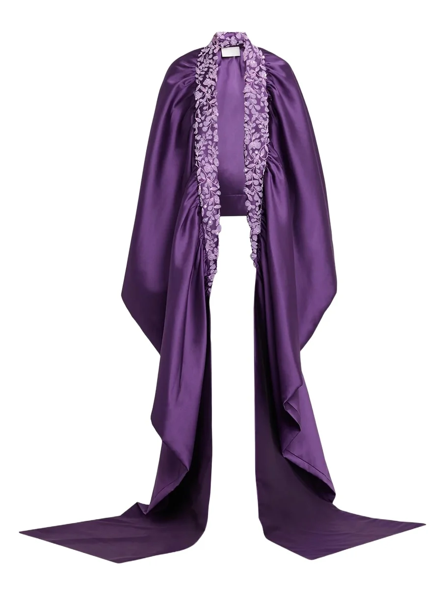 PAMELLA ROLAND Beaded Mikado Silk Asymmetric Cape