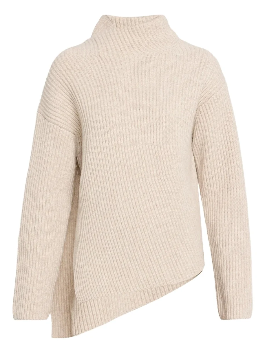 Draped Rib-Knit Shawl Sweater