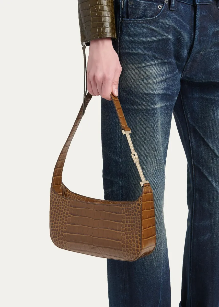 Tom Ford Arc Small Croc-Embossed Leather Shoulder Bag | Thumbnail 2