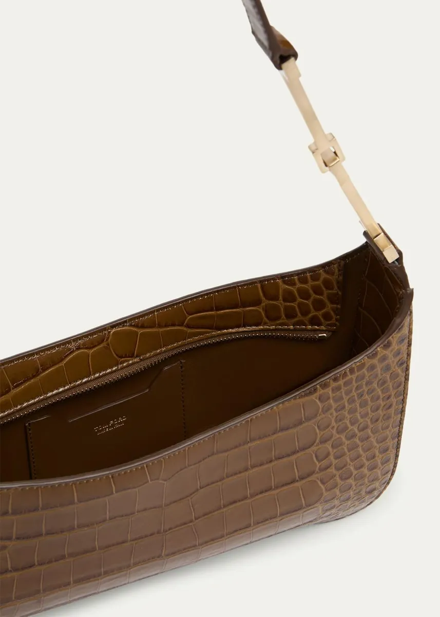 Tom Ford Arc Small Croc-Embossed Leather Shoulder Bag | Thumbnail 4