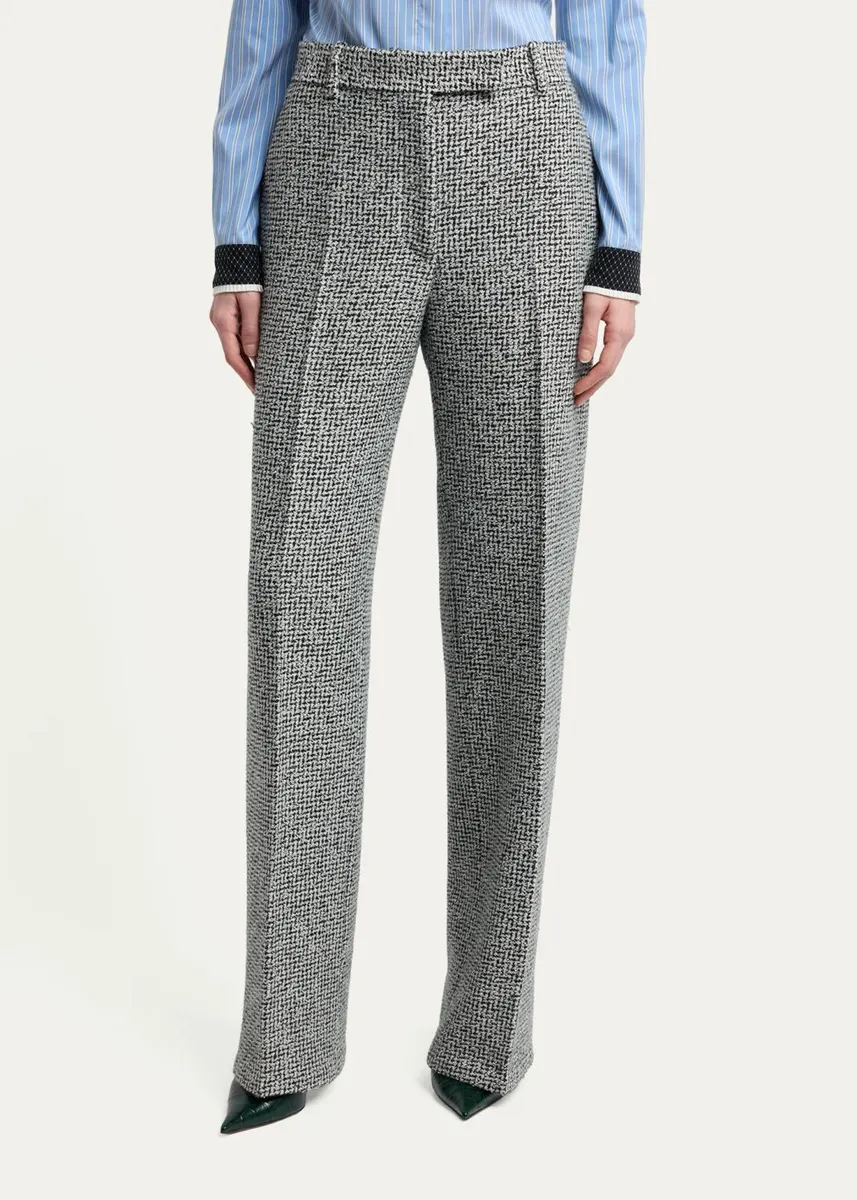 Tom Ford Sequined Broken Chevron Tweed Wide-Leg Tailored Pants | Thumbnail 4