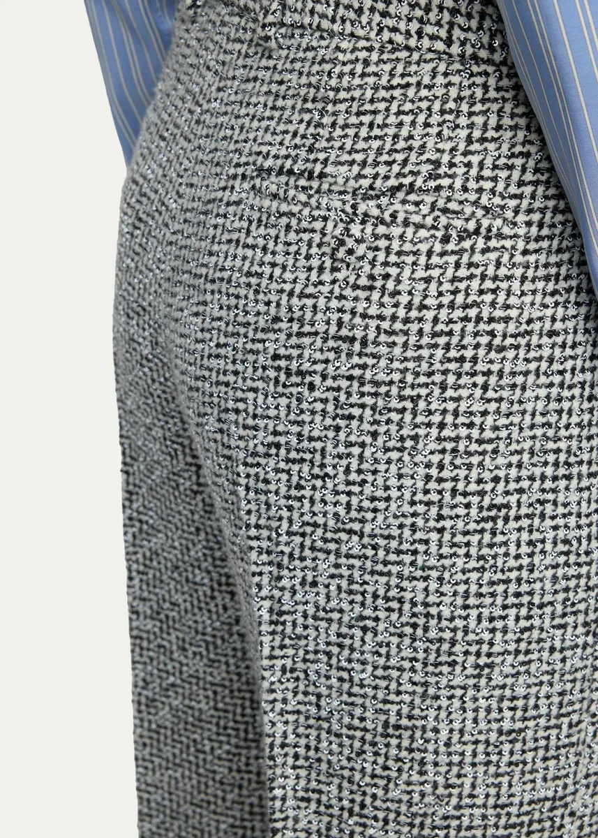 Tom Ford Sequined Broken Chevron Tweed Wide-Leg Tailored Pants | Thumbnail 5