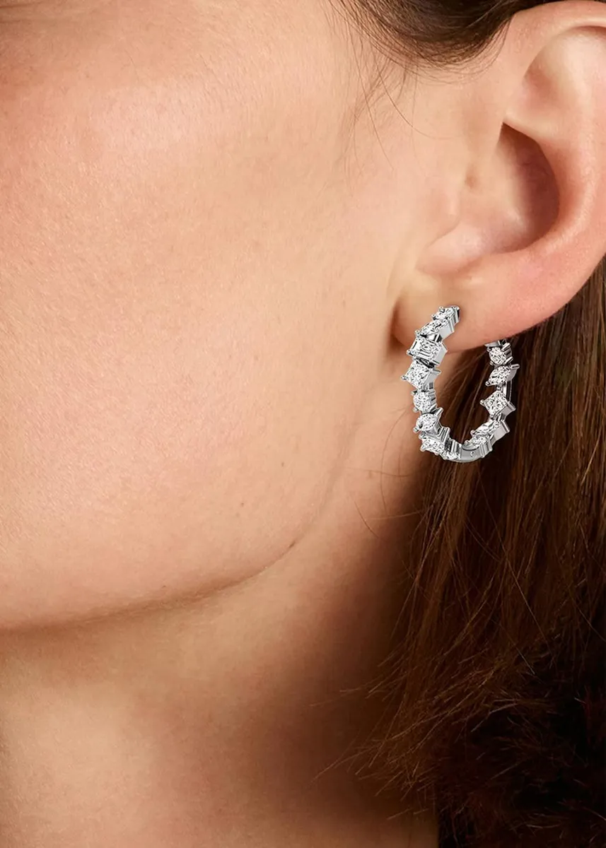 VRAI 14K White Gold Lab-Grown Diamond Mix Shape Hoop Earrings | Thumbnail 2