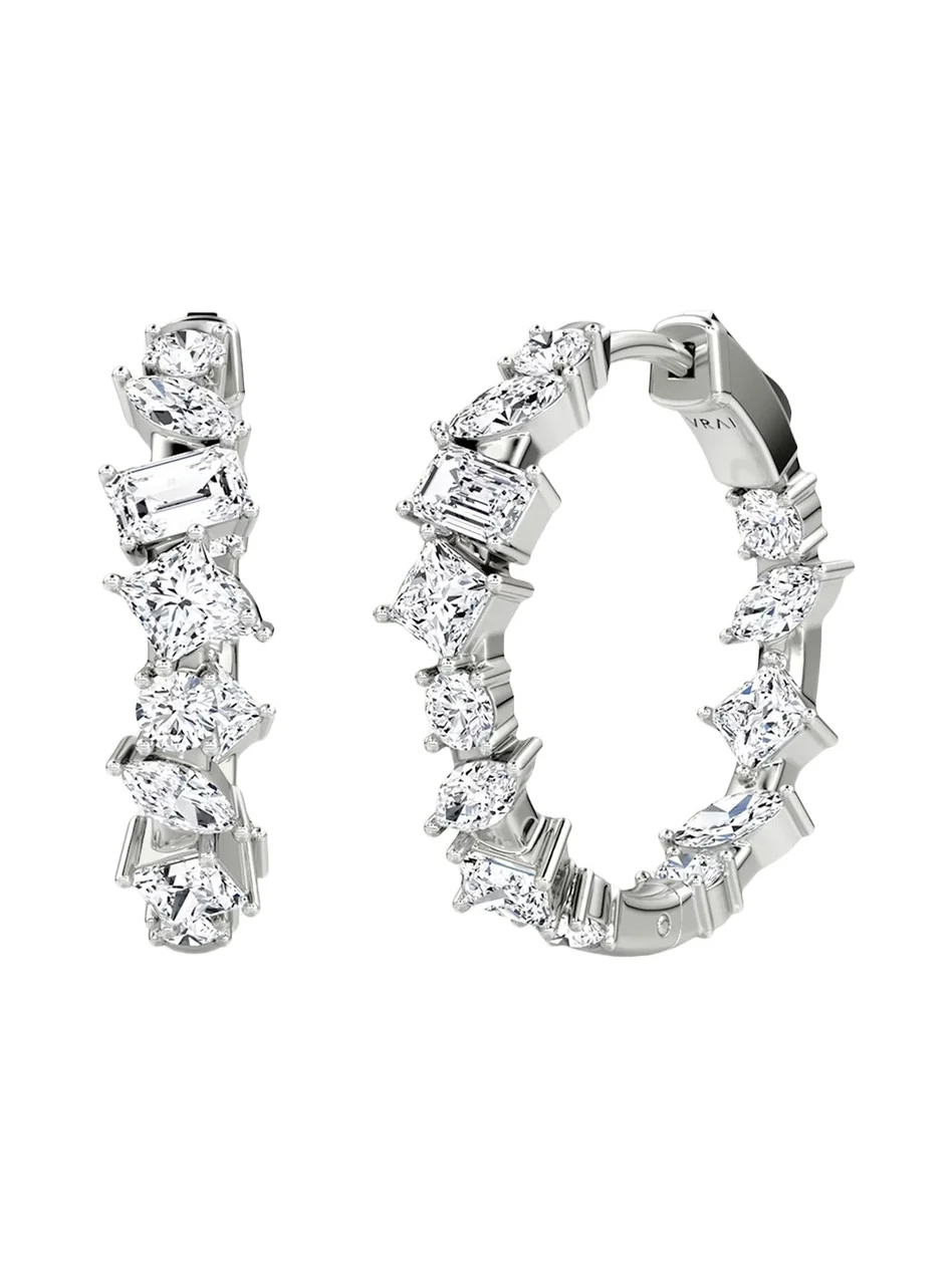 14K White Gold Lab-Grown Diamond Mix Shape Hoop Earrings