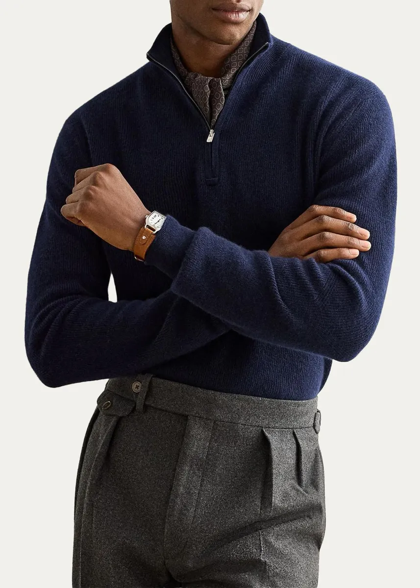 Ralph Lauren Purple Label Men's Textured Cashmere Quarter-Zip Sweater | Thumbnail 4 Ralph Lauren Purple Label Men's Textured Cashmere Quarter-Zip Sweater | Thumbnail 4