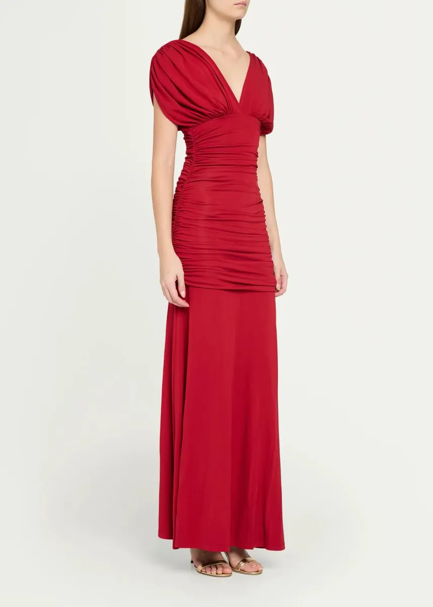 Simkhai Norvelle Ruched Cap-Sleeve Gown | Thumbnail 4