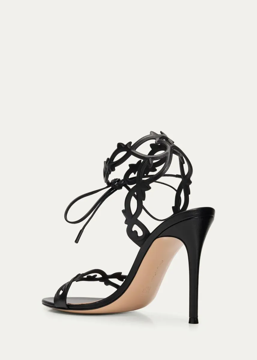 Gianvito Rossi 95mm Nappa Leather Vine Ankle-Tie Sandals | Thumbnail 4
