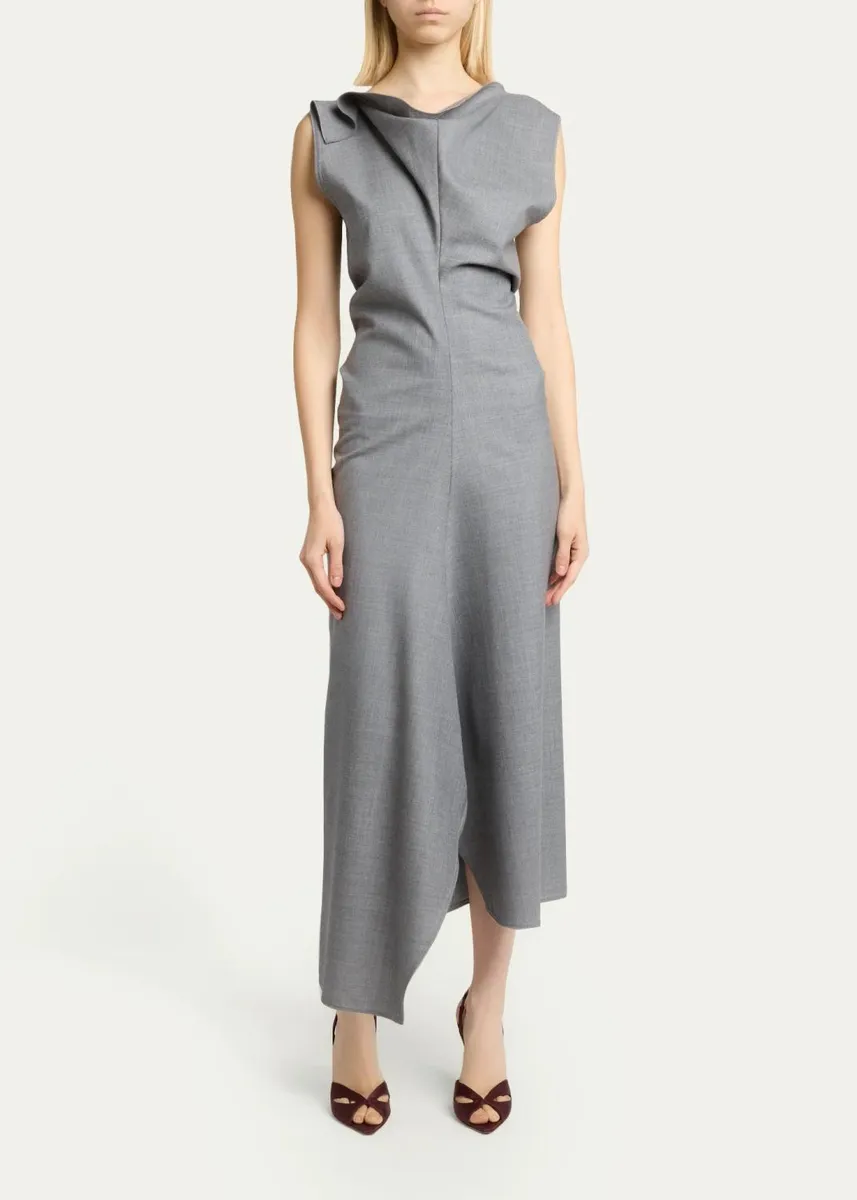 Victoria Beckham Draped Virgin Wool Midi Dress | Thumbnail 2