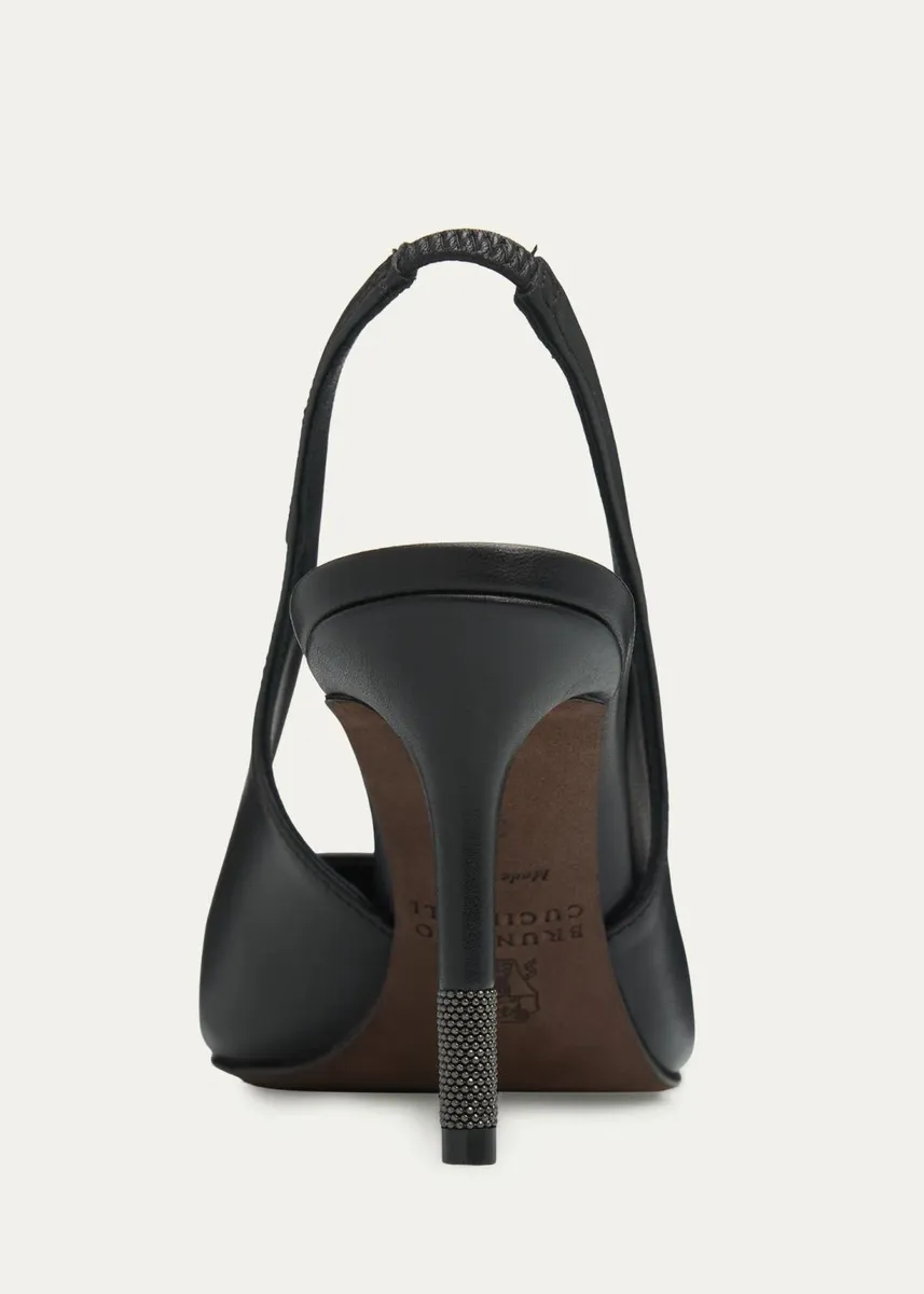 Brunello Cucinelli 100mm Leather Slingback Pumps | Thumbnail 3