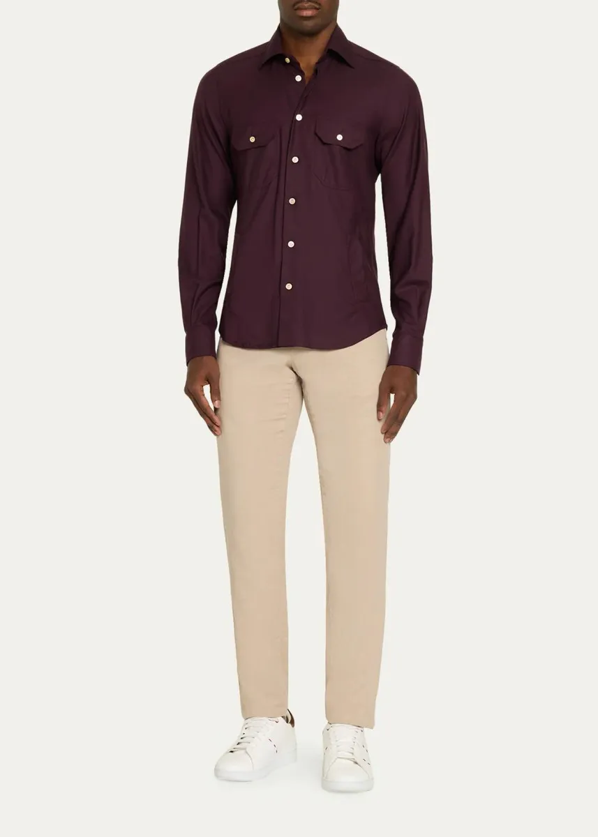 Kiton Men's Cashmere Flannel Button-Front Shirt | Thumbnail 2