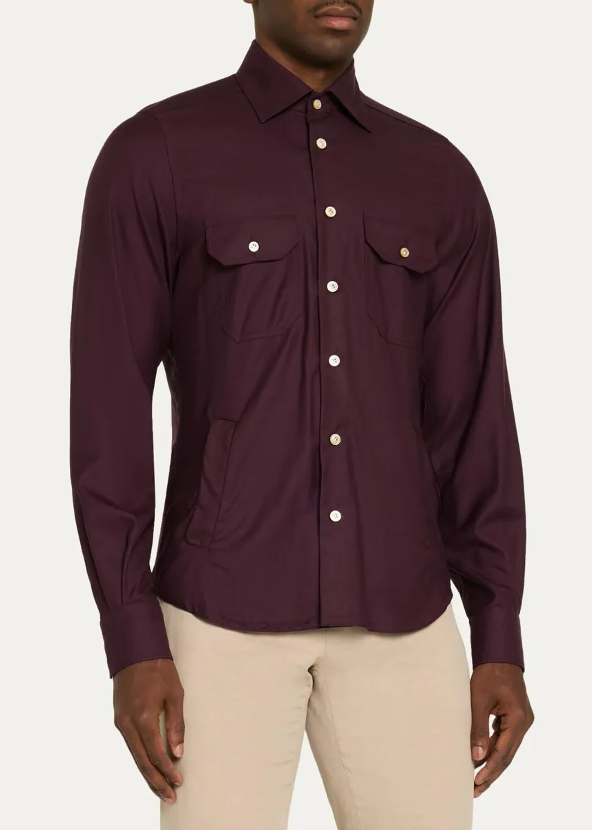 Kiton Men's Cashmere Flannel Button-Front Shirt | Thumbnail 4