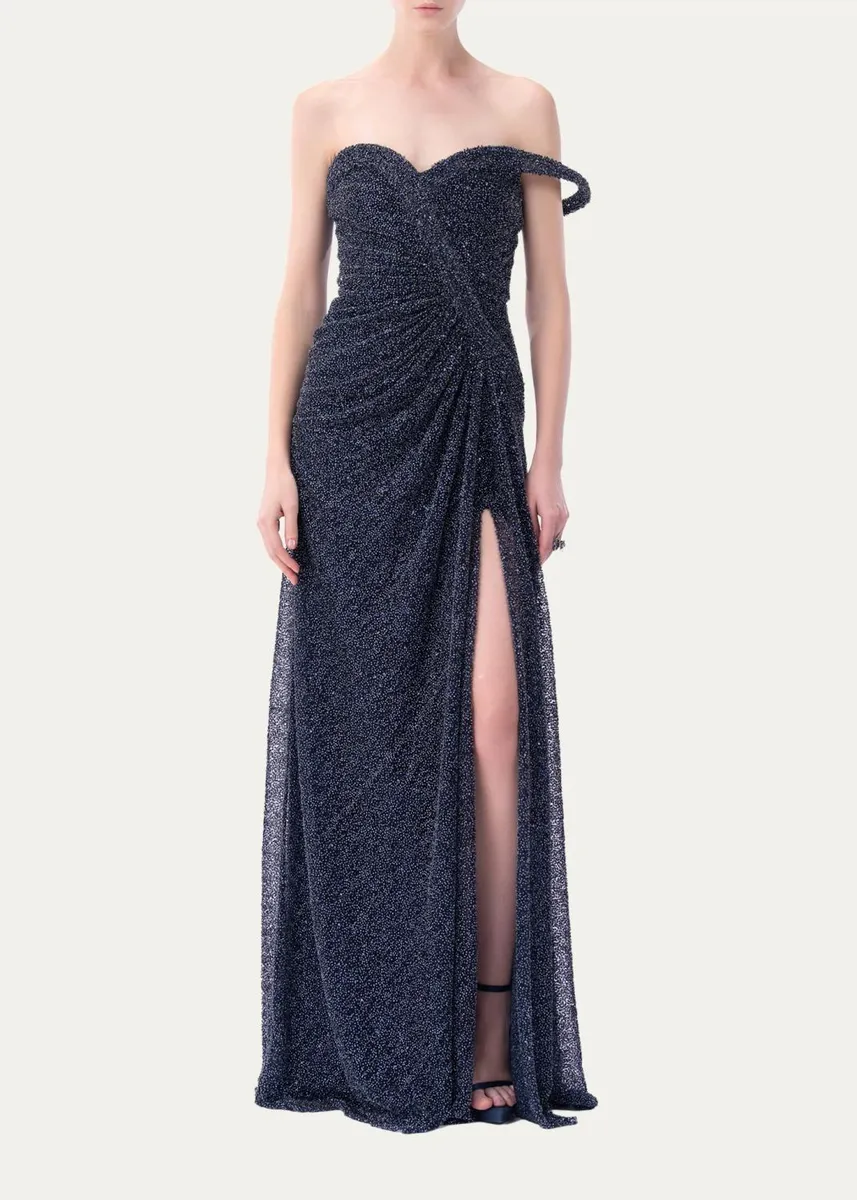 Gaurav Gupta One-Shoulder Sparkling Beaded Slit Gown | Thumbnail 2