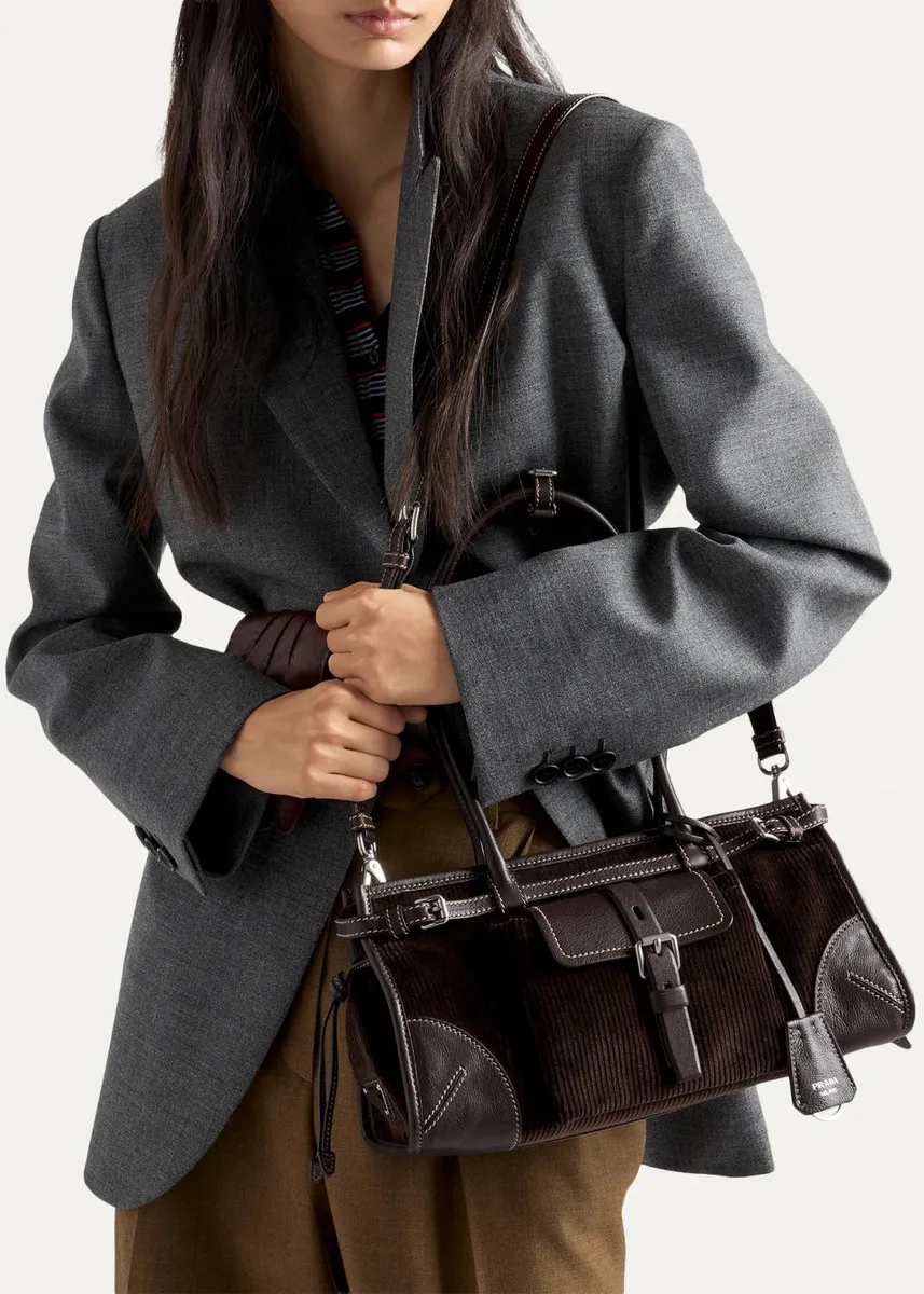 Prada Bonnie Leather-Trim Corduroy Shoulder Bag | Thumbnail 5