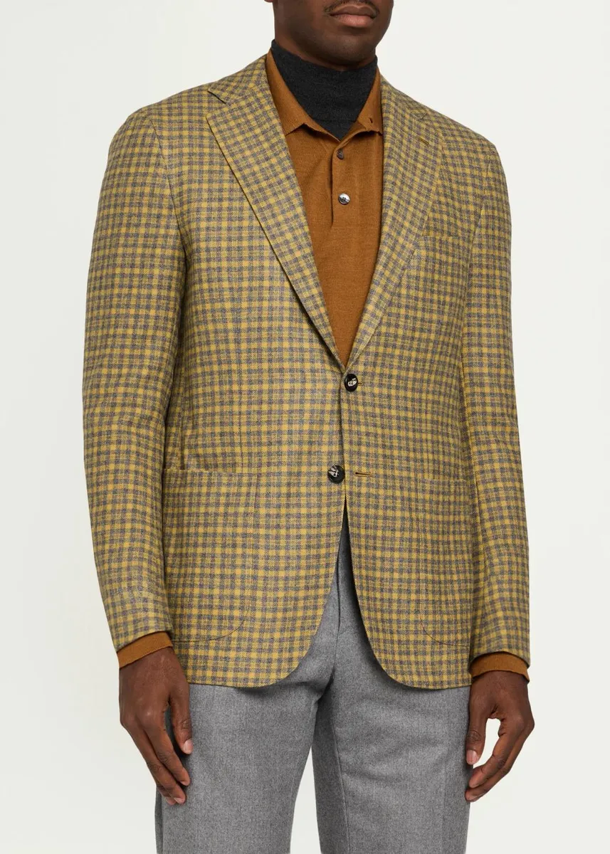 Kiton Men's Cashmere Micro-Plaid Single-Breasted Sport Coat | Thumbnail 4 Kiton Men's Cashmere Micro-Plaid Single-Breasted Sport Coat | Thumbnail 4
