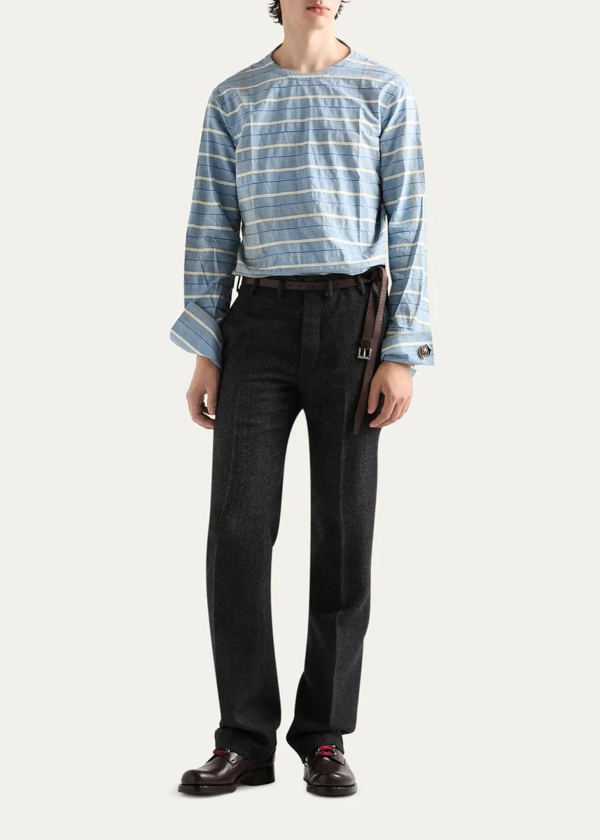Prada Men's Chambray Riga Stripe Long-Sleeve Shirt | Thumbnail 2