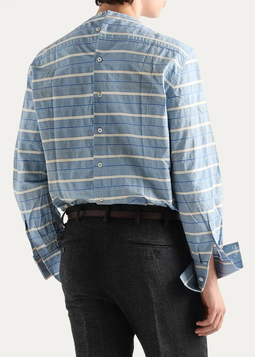 Prada Men's Chambray Riga Stripe Long-Sleeve Shirt | Thumbnail 3