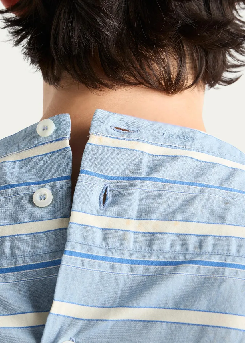 Prada Men's Chambray Riga Stripe Long-Sleeve Shirt | Thumbnail 5