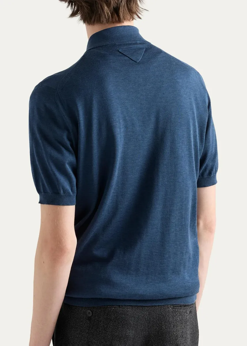 Prada Men's Silk and Cotton Polo Shirt | Thumbnail 3 Prada Men's Silk and Cotton Polo Shirt | Thumbnail 3