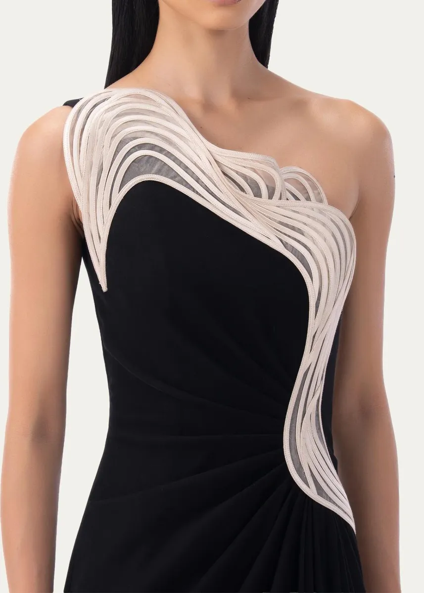 Gaurav Gupta Ruffle Trim One-Shoulder Draped Slit Gown | Thumbnail 4 Gaurav Gupta Ruffle Trim One-Shoulder Draped Slit Gown | Thumbnail 4