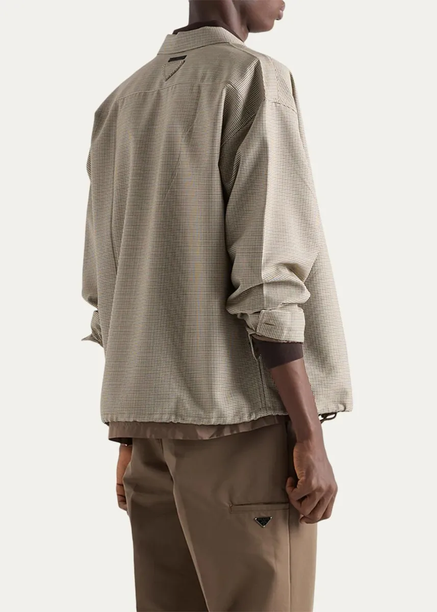 Prada Men's Wool Check Full-Zip Shirt Jacket | Thumbnail 3