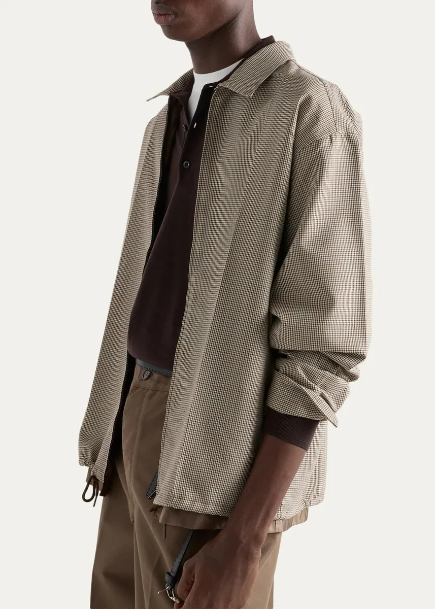 Prada Men's Wool Check Full-Zip Shirt Jacket | Thumbnail 4
