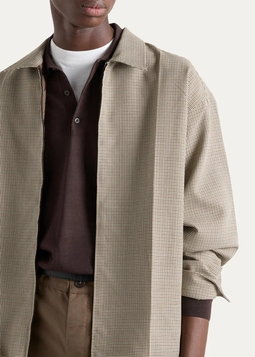 Prada Men's Wool Check Full-Zip Shirt Jacket | Thumbnail 5