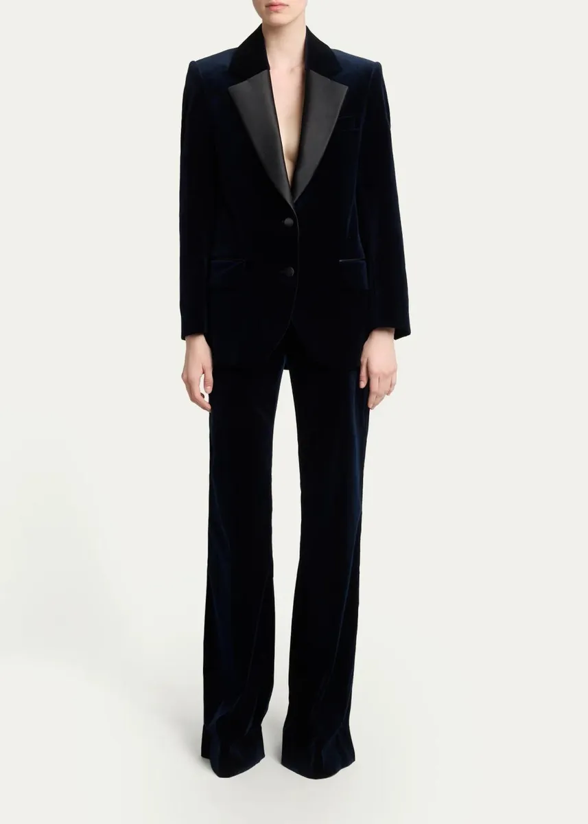 Victoria Beckham Satin Lapels Single-Breasted Velvet Jacket | Thumbnail 2