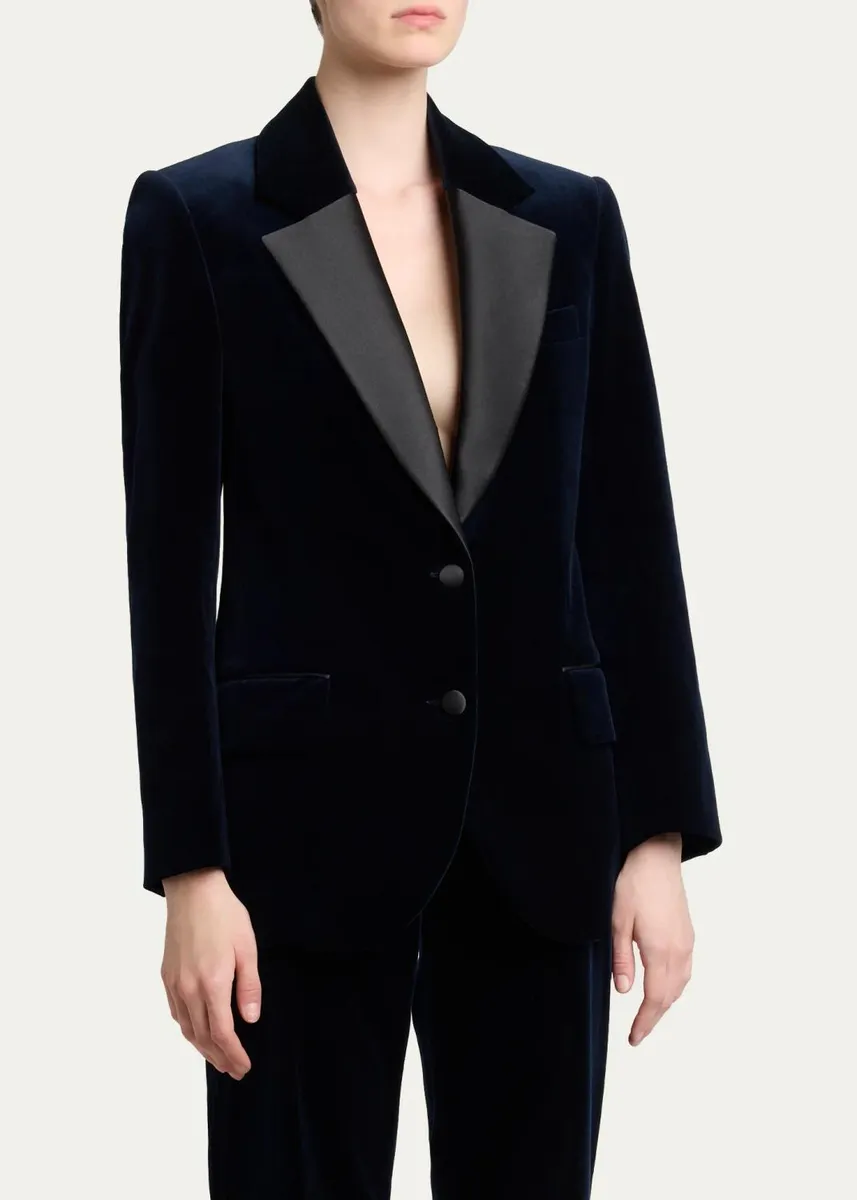 Victoria Beckham Satin Lapels Single-Breasted Velvet Jacket | Thumbnail 4