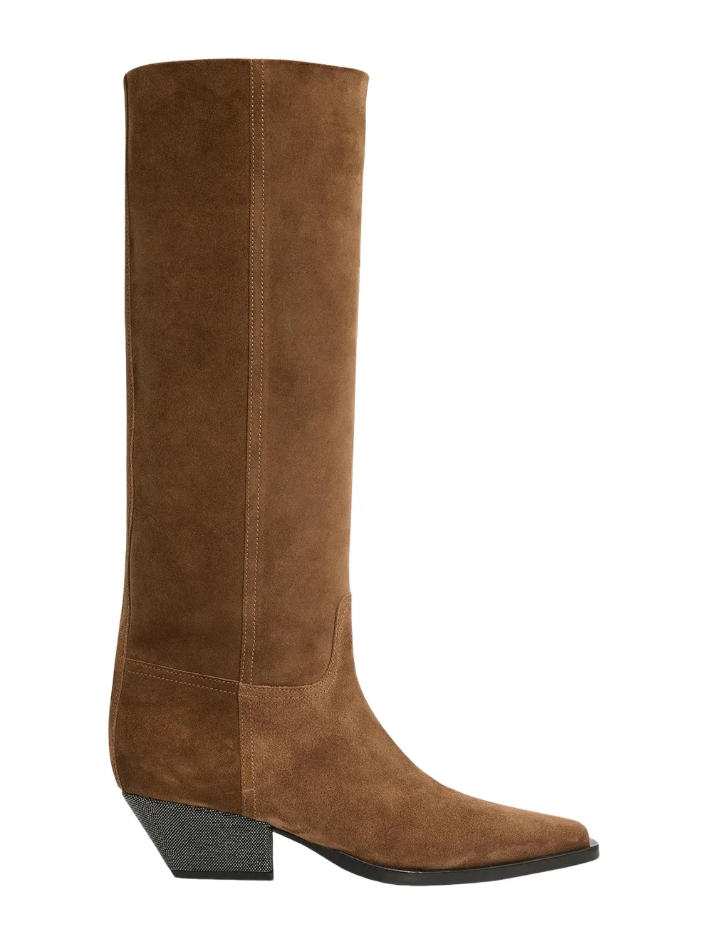 Brunello Cucinelli 25mm Monili-Heel Suede Knee-High Boots