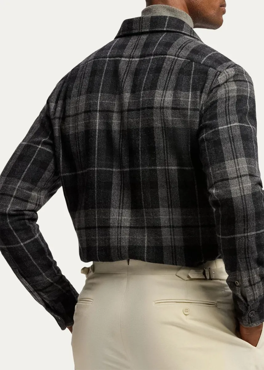 Ralph Lauren Purple Label Men's Plaid Wool-Cashmere Overshirt | Thumbnail 3 Ralph Lauren Purple Label Men's Plaid Wool-Cashmere Overshirt | Thumbnail 3