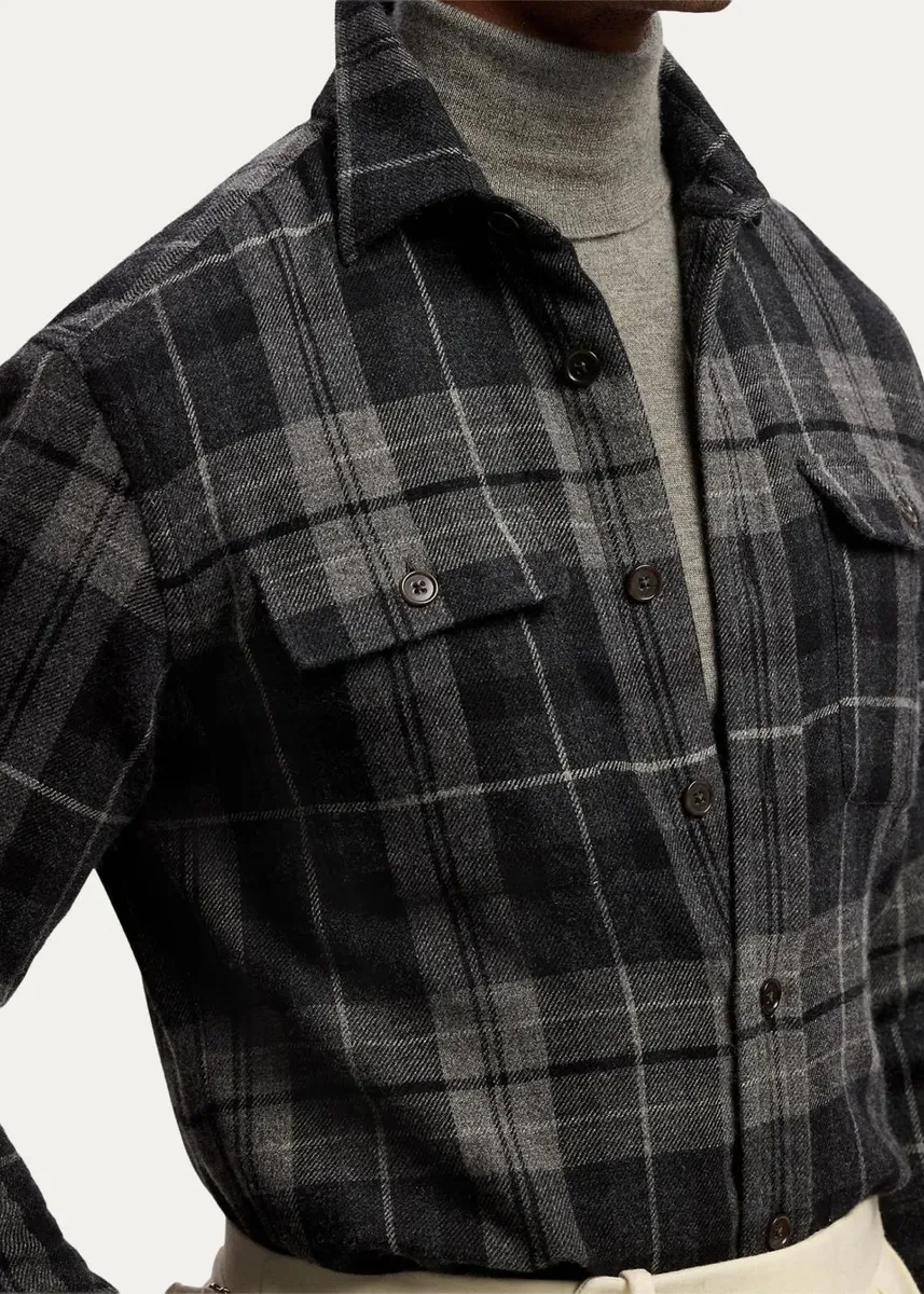 Ralph Lauren Purple Label Men's Plaid Wool-Cashmere Overshirt | Thumbnail 5 Ralph Lauren Purple Label Men's Plaid Wool-Cashmere Overshirt | Thumbnail 5