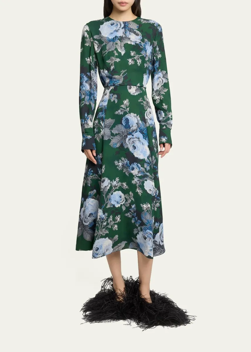 Erdem Floral Crepe A-Line Midi Dress | Thumbnail 2 Erdem Floral Crepe A-Line Midi Dress | Thumbnail 2