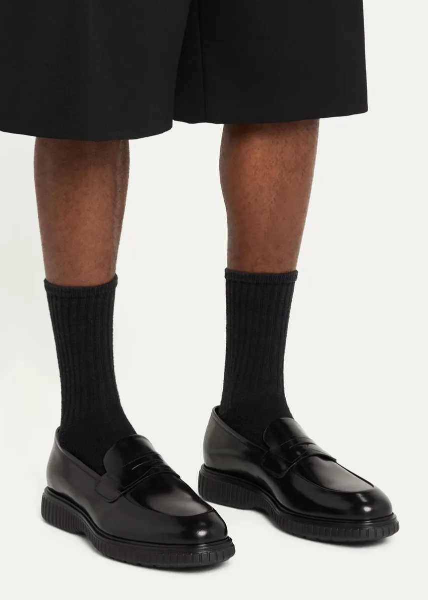 Ferragamo Men's Leather Rubber-Sole Penny Loafers | Thumbnail 2