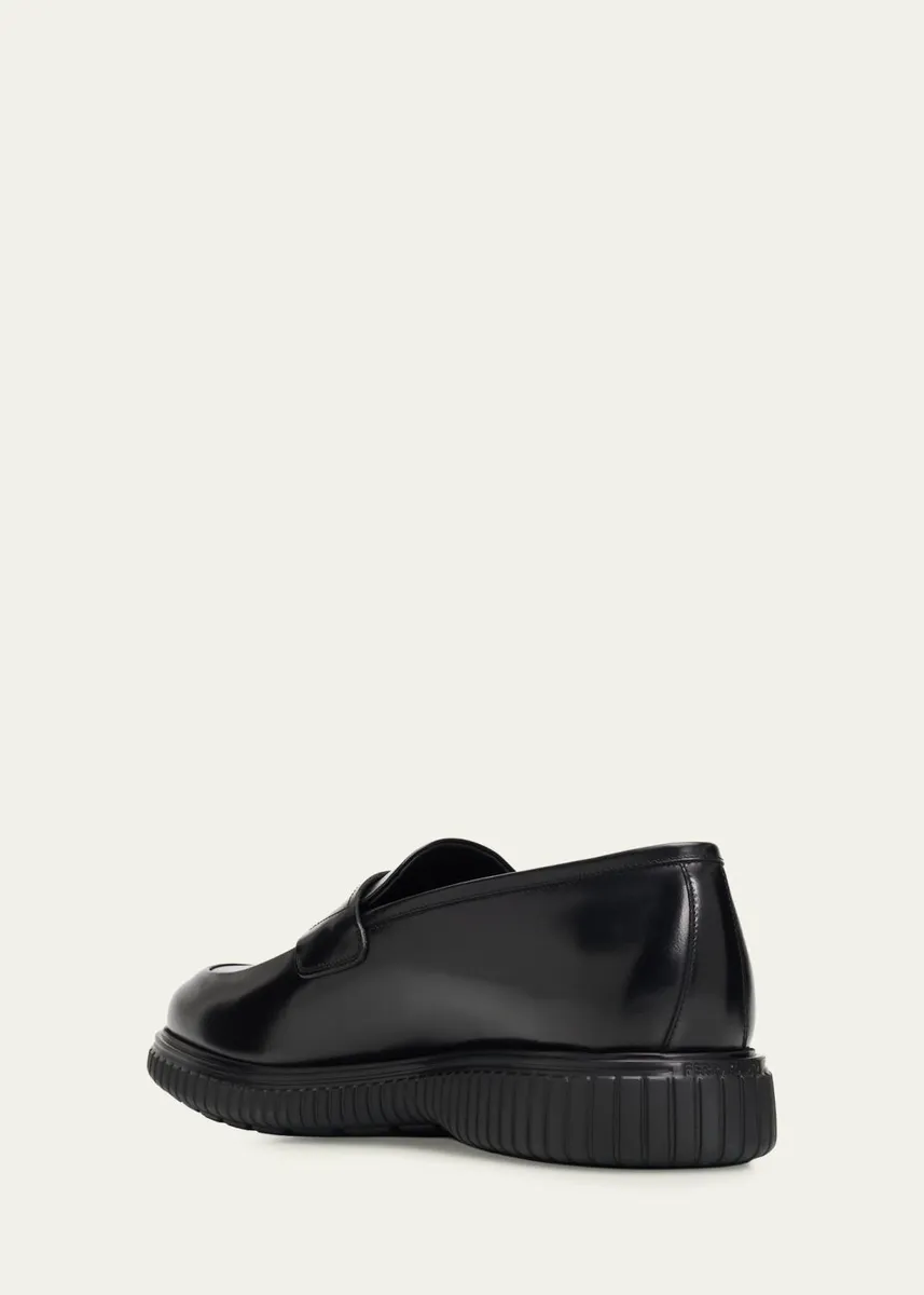 Ferragamo Men's Leather Rubber-Sole Penny Loafers | Thumbnail 4