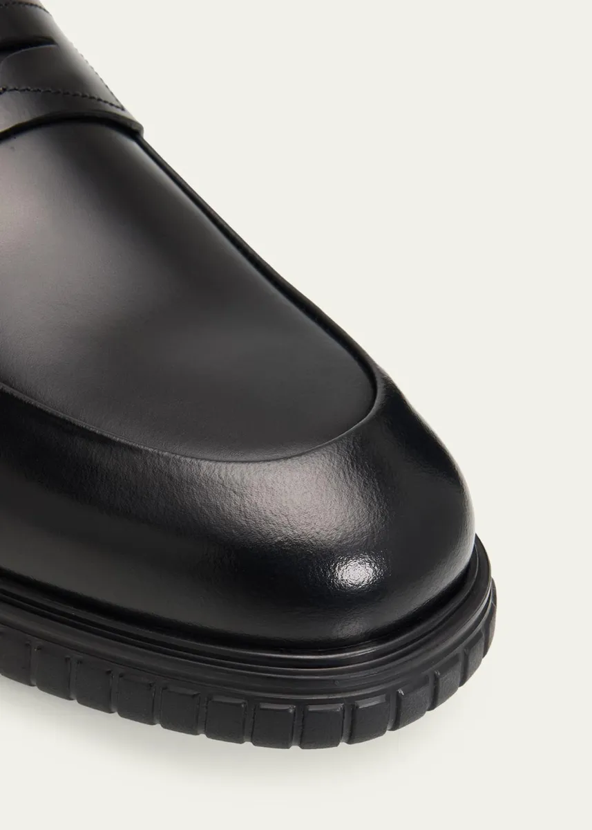 Ferragamo Men's Leather Rubber-Sole Penny Loafers | Thumbnail 5