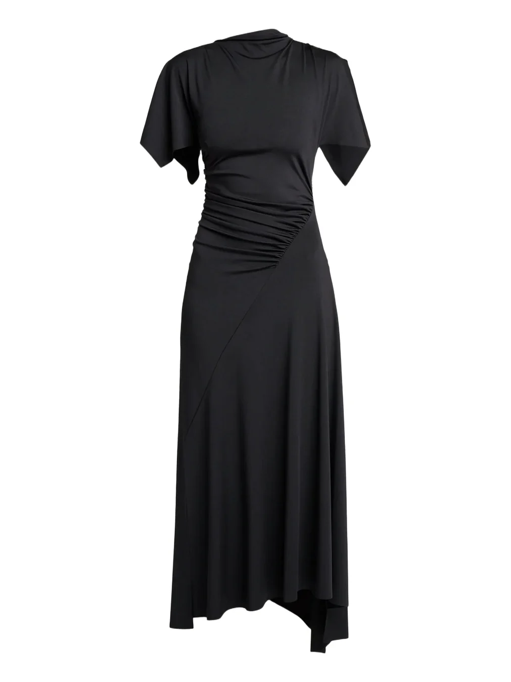 Blousey Asymmetric Short-Sleeve Midi Dress