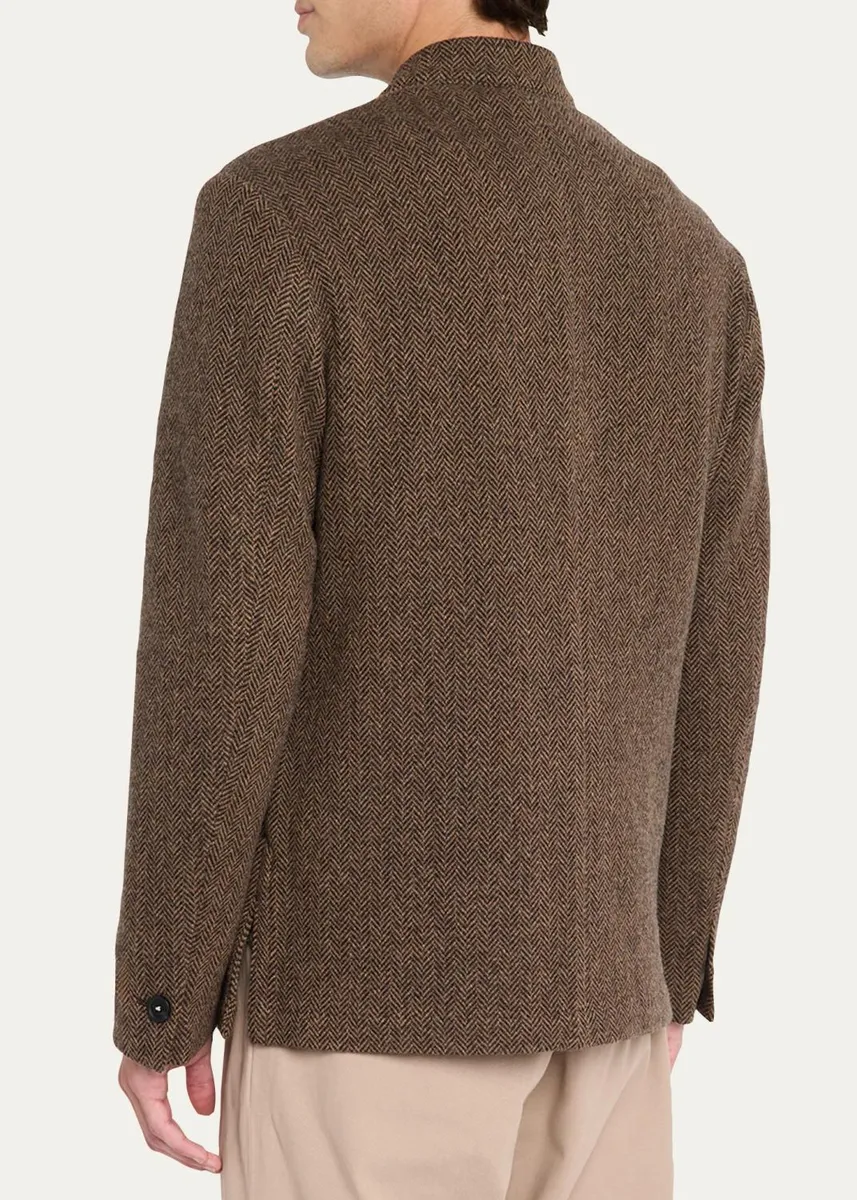 Massimo Alba Men's Band-Collar Herringbone Blazer | Thumbnail 3 Massimo Alba Men's Band-Collar Herringbone Blazer | Thumbnail 3