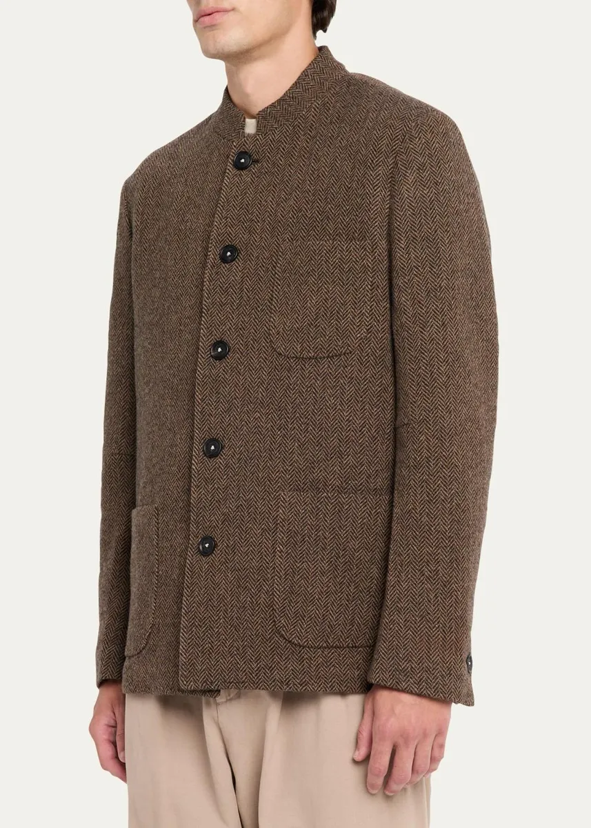 Massimo Alba Men's Band-Collar Herringbone Blazer | Thumbnail 4 Massimo Alba Men's Band-Collar Herringbone Blazer | Thumbnail 4