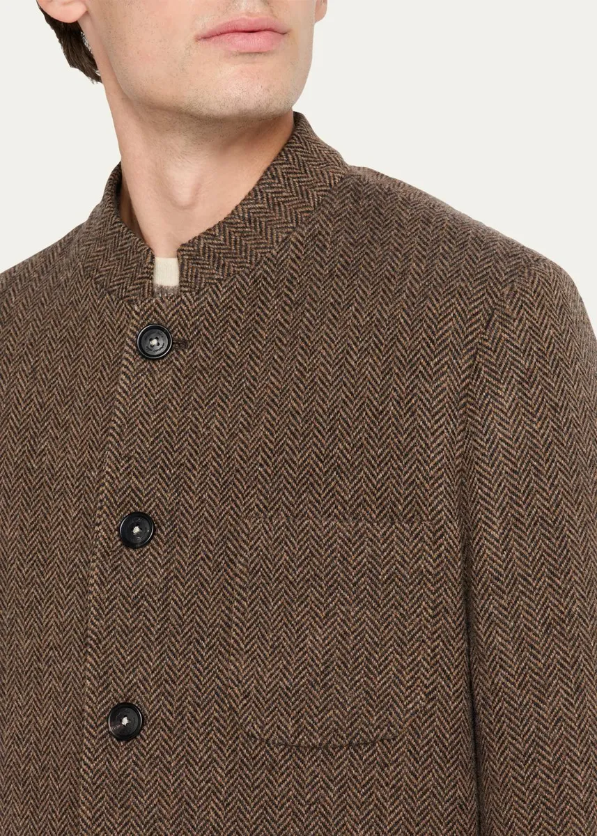 Massimo Alba Men's Band-Collar Herringbone Blazer | Thumbnail 5 Massimo Alba Men's Band-Collar Herringbone Blazer | Thumbnail 5