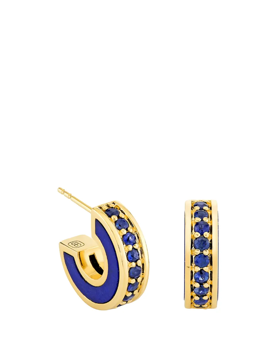 Sydney Evan 14K Yellow Gold Lapis Stone Inlay Earrings with Sapphires | Thumbnail 2