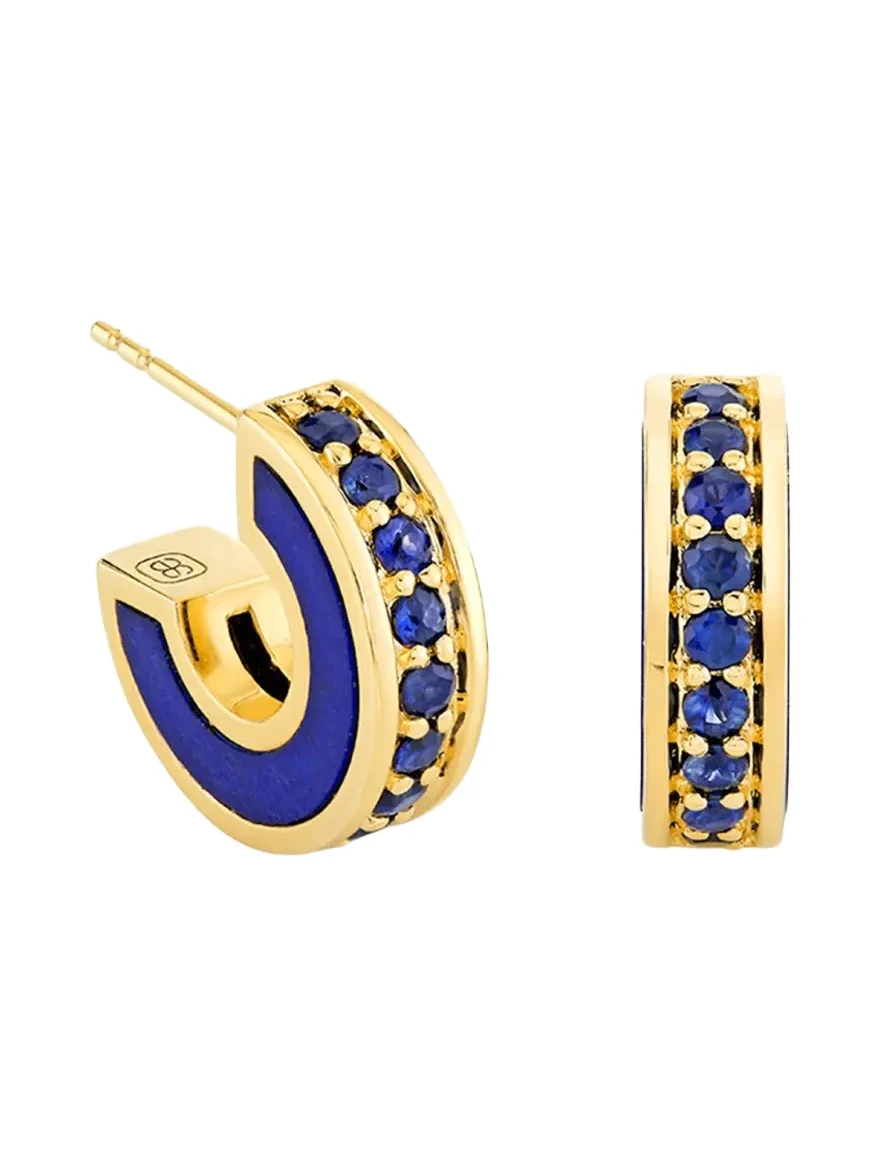 Sydney Evan 14K Yellow Gold Lapis Stone Inlay Earrings with Sapphires