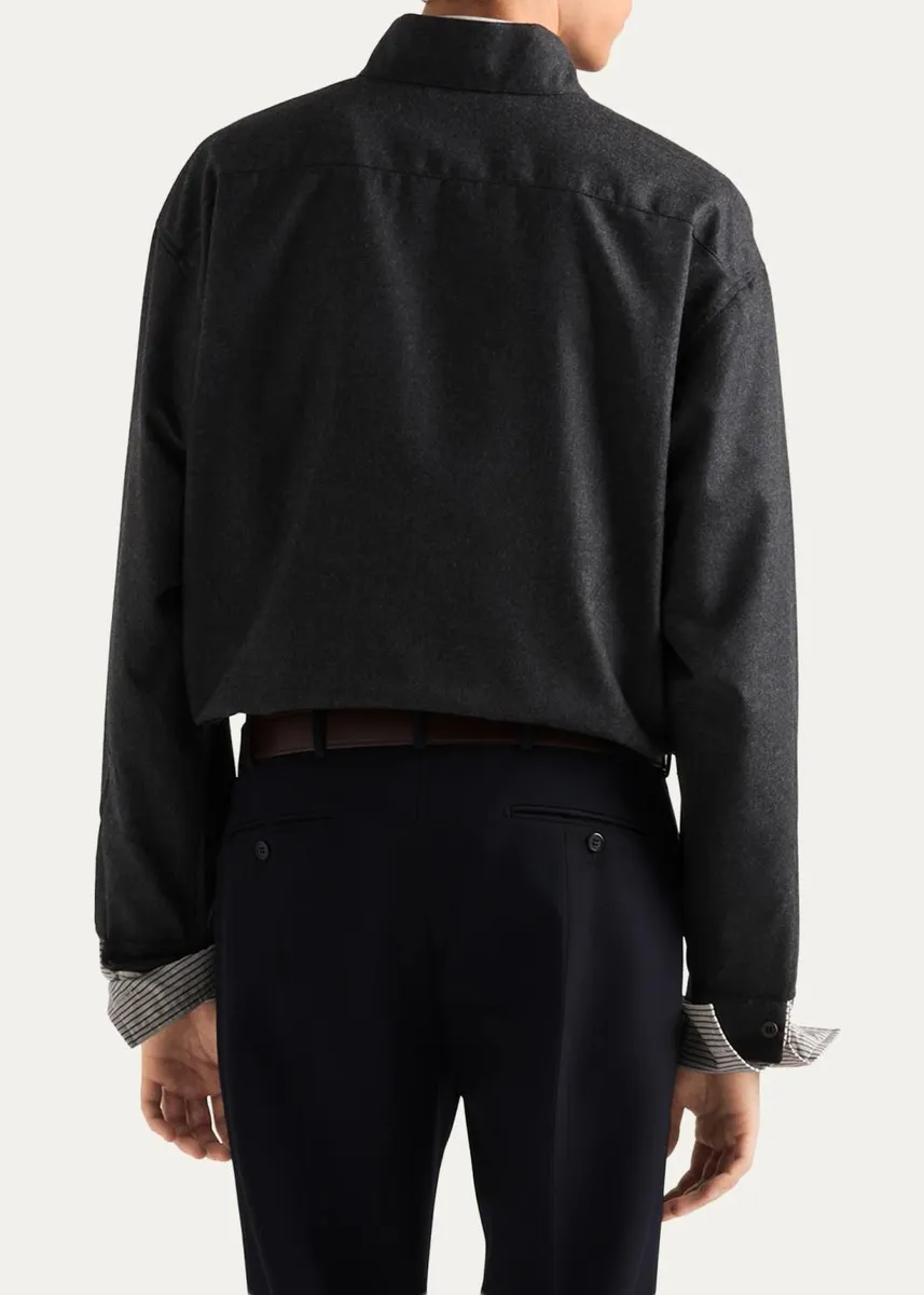 Prada Men's Wool Flannel Zip-Front Shirt | Thumbnail 3