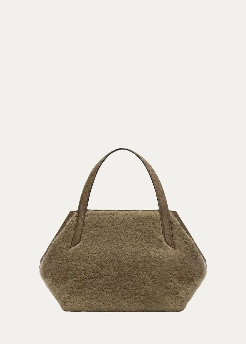 Valextra Gio Small Leather & Shearling Tote Bag | Thumbnail 4
